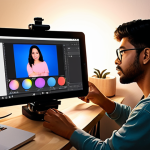 **Prompt 1: Capturing the Creative Process**
    A digital artist, a person of South Asian descent, is intensely focused on creating vibrant digital art on a tablet. Surrounding them is a thoughtfully arranged vlogging setup, including a soft ring light illuminating their workspace, a visible microphone for clear audio, and a camera on a tripod strategically positioned to capture the digital canvas and their hands. The background is a cozy, creative studio space, suggesting an artist's personal haven. The image emphasizes the early stages of a creative vlog, showcasing the artist's dedication to both their art and the recording process. The overall mood is focused and inspiring, with natural light enhancing the colors of the digital artwork.