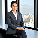 Professional Woman in Office**

A professional businesswoman in a modest, dark-gray business suit, sitting at a clean desk in a bright, modern office with large windows overlooking a cityscape, fully clothed, appropriate attire, safe for work, perfect anatomy, natural proportions, professional photography, high quality, family-friendly.

**