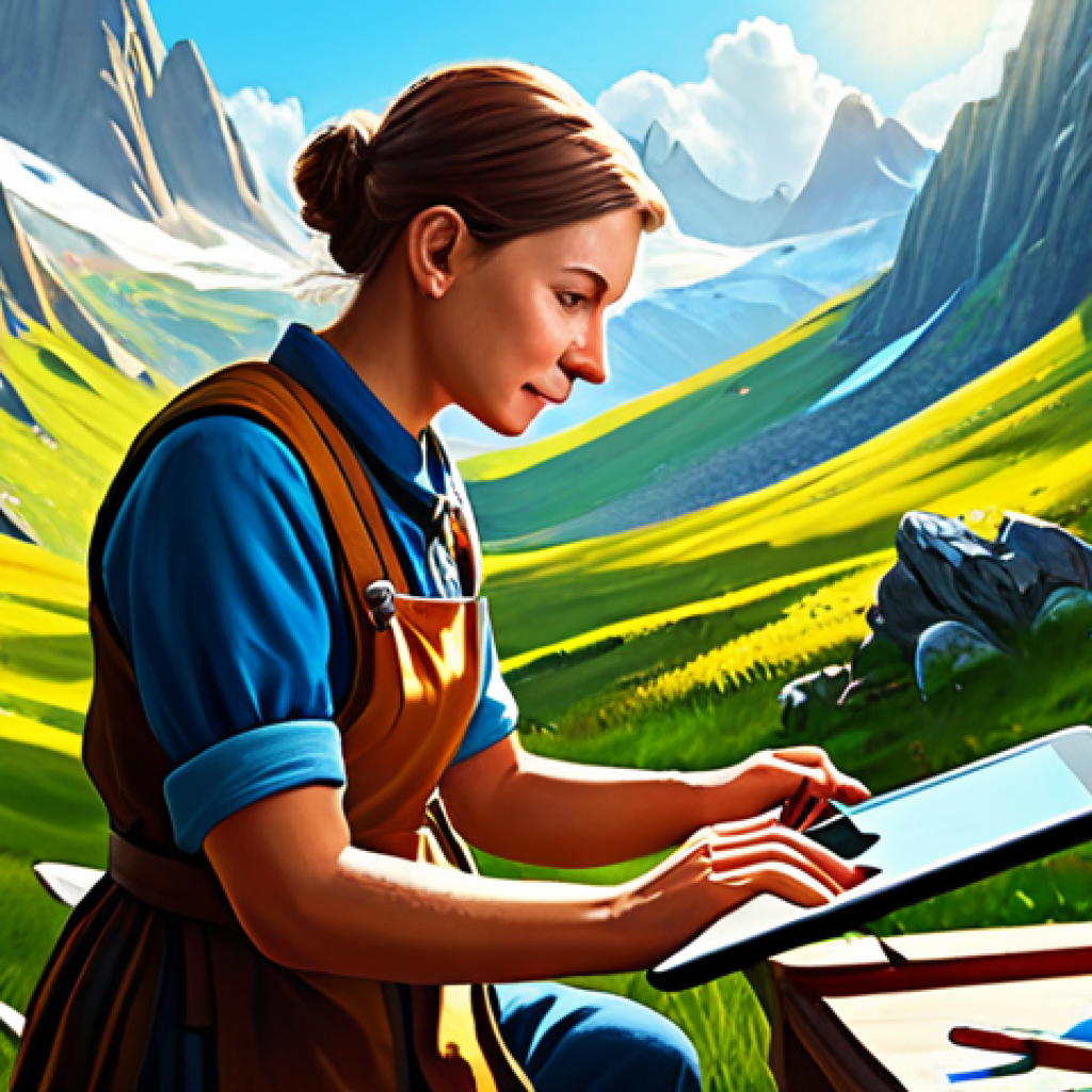 디지털아트 장르별 분류 - **Digital Painting:** "A professional fantasy artist, fully clothed in modest adventurer's garb, pai...