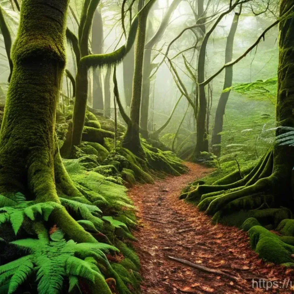디지털아트 테크스처 적용법 - **Enchanted Forest Pathway:** A serene forest pathway at sunrise, bathed in soft, golden light filte...