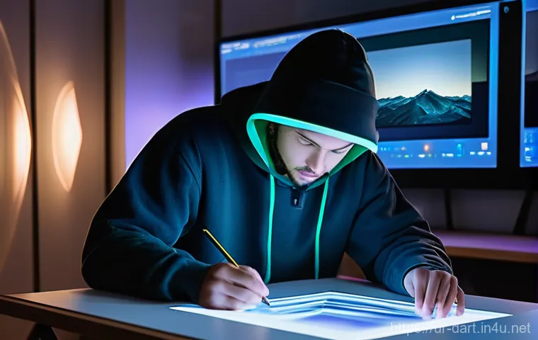 디지털아트 전시회 개최 방법 - **Prompt 1: A Digital Dreamweaver's Studio**
    A young, imaginative digital artist, wearing stylis...